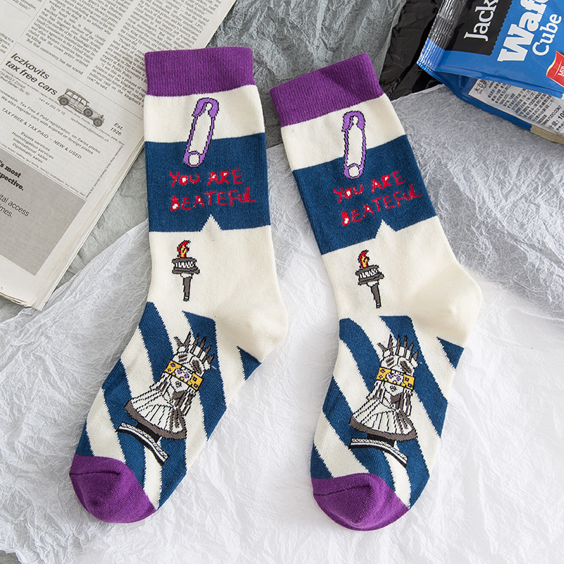 Men Women Socks Personality Creative Doodle Medium Crew Jacquard Card Tong Couple Socks Cotton Socks